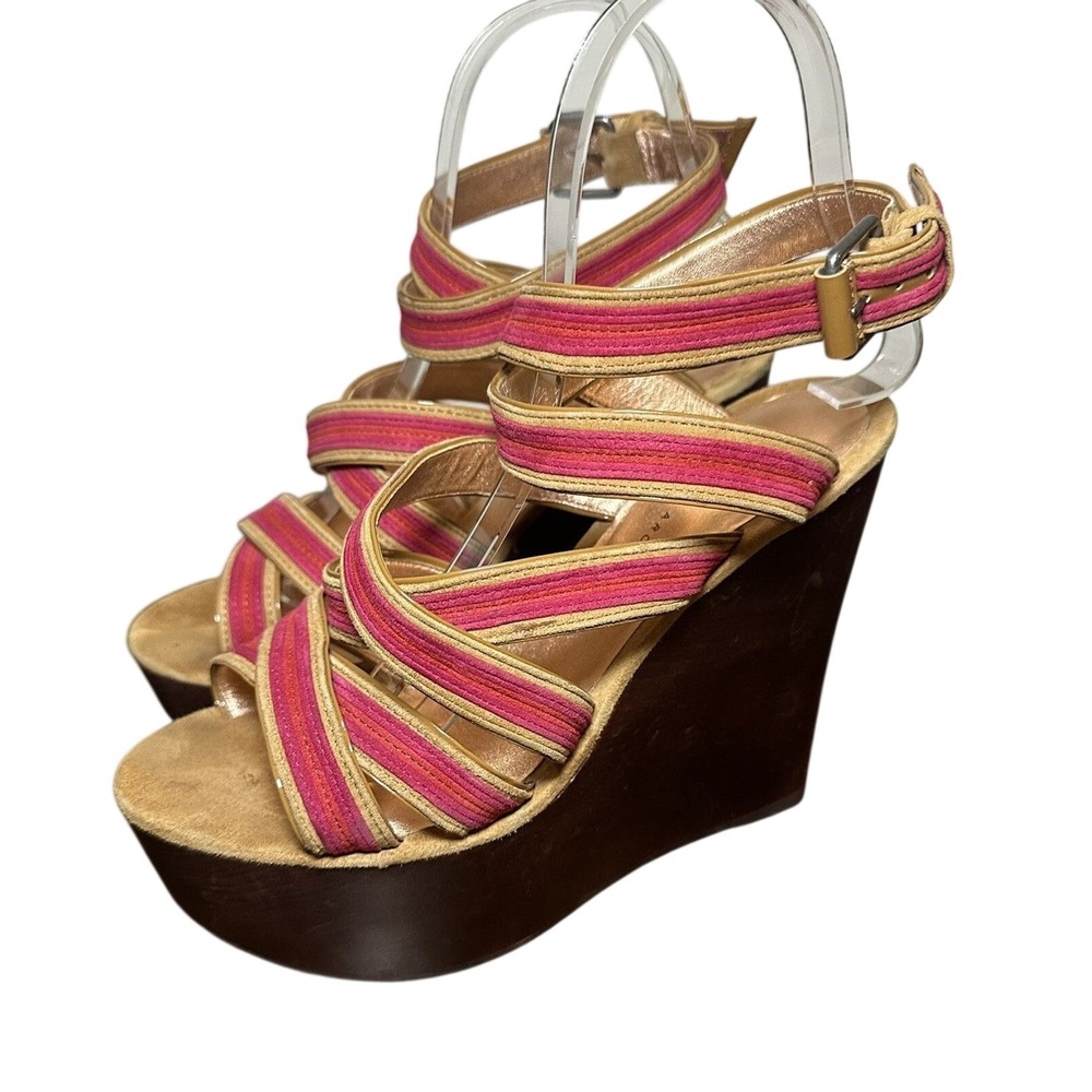 *RARE* Marc by Marc Jacobs Wedge Platform Pink Red Strappy‎ Sandals Heels 8